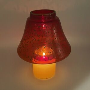 Vintage, Ruby Red/Gold Trim Design, Glass Globe/Candle Lamp Shade Cover, GLOWS!